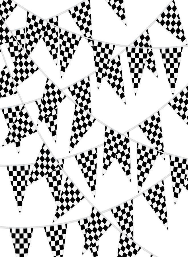 MARFOREVER 164 Ft Black and White Checkered Flag Banner, 80 Pcs Racing Flags Race Car Pennant Banner Flag Monster Truck Birthday Party Decorations for Outdoor Indoor Decorations, 17.7 x 11.8 inches - Image 1